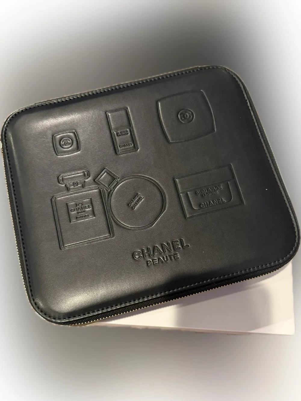 CHANEL Beauty Black Embossed Cosmetic Travel Case NIB